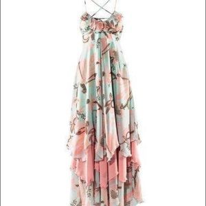 H&M turquoise/pink handkerchief maxi dress Size 4